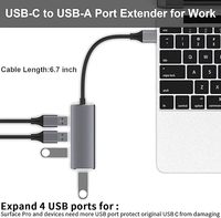 Hub USB C 4 ports, répartiteur USB 3.0, transfert de données 5 Gbps, boîtier en aluminium, type C mâle vers 4x USB-A femelle
