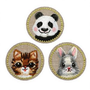 Parches de tela termoadhesivos de animales lindos para niños, de fieltro no tejido, ecológicos, de PVC, bordados con diseños de dibujos animados de Panda, Conejo y Gato, para prendas de vestir - Product Image 2