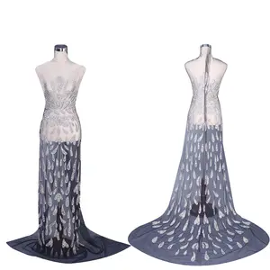 Hot sale custom Crytal stone Rhinestone Beaded Applique black net for wedding dress patches