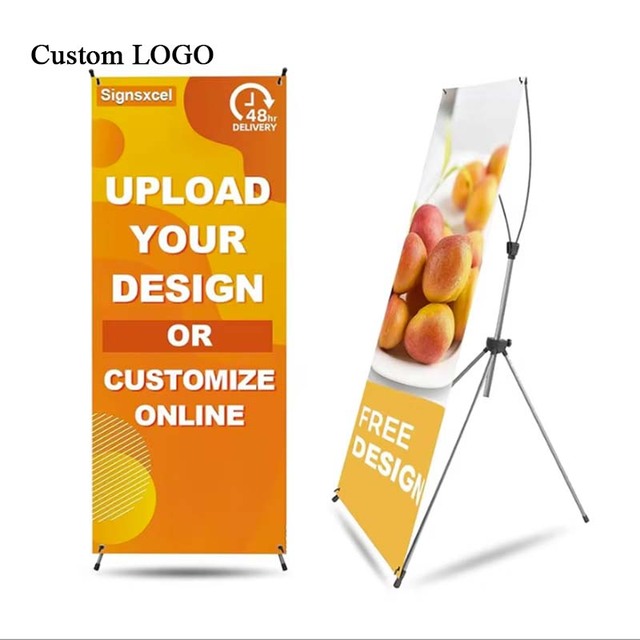 Custom Aluminum Polyester X-Frame Banner Stands with Pop-Up Tripod for Eco-Friendly Promotions and Events