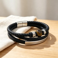Bracelet en cuir tressé avec pierres turquoise et lapis-lazuli en acier inoxydable, multicolore, pour homme, idéal pour un anniversaire - Vente en gros