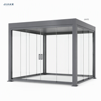 Pergola en alliage d'aluminium gris JIAKE, gazebo d'extérieur, revêtement en poudre, imperméable, avec panneaux de verre coulissants pour jardin, terrasse, pavillon