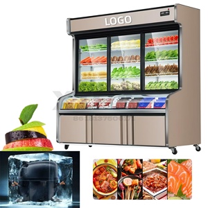 Équipement de cuisine de restaurant Malatang : Vitrine réfrigérée en acier inoxydable avec congélateur pour brochettes, viande, fruits de mer et nouilles - Product Image 2
