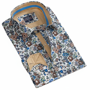 Chemise habillée décontractée pour homme en coton 100% bleu à fleurs, de haute qualité, infroissable, écologique, collection Printemps - Product Image 2