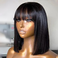 Perruques Courtes Droites Bob 13x4 en Cheveux Humains Naturels avec Frange pour l'Afrique, l'Amérique, l'Europe et le Vietnam – Idéales pour l'Achat en Ligne