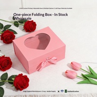 Boîte cadeau pliable Shaher Heart Window One Piece avec ruban en satin rouge et rose, deux compartiments, pour coffret parfum et foulard, impression quadricolore