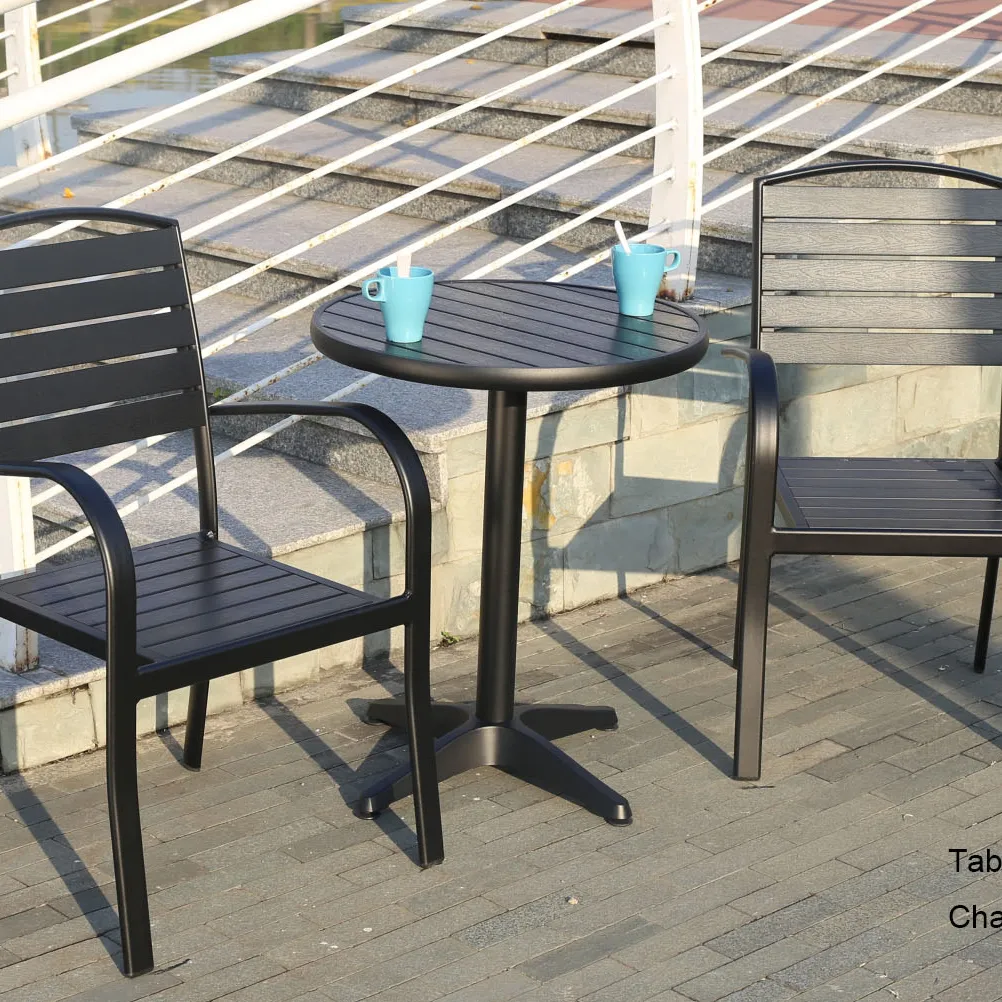 AWT003BR Großhandel Kunststoff Holz Aluminiumrahmen Stuhl und Tisch für Garten Outdoor-Möbel Couchtisch-Sets