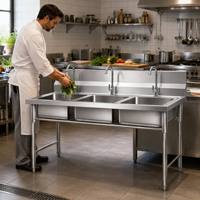 Évier de cuisine professionnel en acier inoxydable 304 à 3 compartiments pour restaurant