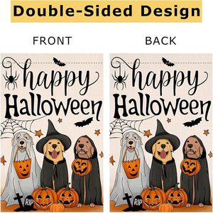 Tùy Chỉnh Ngoài Trời Hạnh Phúc Halloween Con Chó Bí Ngô Vườn Cờ 12X18 Hai Mặt Cho Bên Ngoài Vàng <span class=keywords><strong>Retriever</strong></span> Mùa Thu Mùa Thu Phù Thủy Hat Trang Trí Nội Thất - Product Image 3