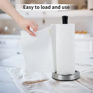 Dispensador de rollos de cocina de acero inoxidable, soporte para toallas de papel de un solo nivel, soportes de almacenamiento de Base ponderada, estantes