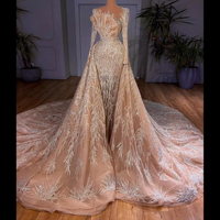 S2344Y Nouvelle Arrivée 2026 Robe de Mariée de Luxe Imposante à Manches Longues en Dentelle, Style Sirène Rétro, Double Portée avec Traîne Amovible