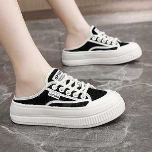 Women's Sporty Evergreen Spring/Summer/Autumn Fashion Trend <b>Half</b> <b>Slip</b>-On Shoes Mesh Breathable PU Upper Toe Lace-Up Anti-<b>Slip</b> - Product Image 3