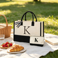 Sac fourre-tout pratique avec impression personnalisée des initiales, cadeau pour maman, professeur, sœur, à utiliser au quotidien avec des poches zippées