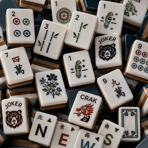 Set da Mahjong da Viaggio Personalizzato Orso Nero, 160 Tessere Incise in Acrilico a 4 Strati, Lusso Americano, Blu - Disponibile all'Ingrosso - Product Image 1
