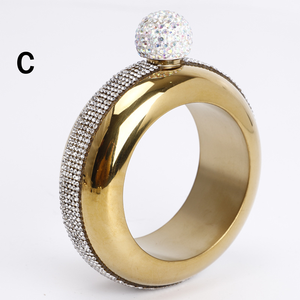 Pulsera con tachuelas de diamantes de acero inoxidable 304, botella de vino portátil de 3,5 onzas, pulsera de botella redonda, botella de vino con tapa de diamante - Product Image 5