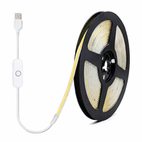 Bande LED COB USB Direct 5V CRI90 Blanc Chaud IP20 Cuivre 5M 50000H Lumière Décorative pour Meuble TV et Miroir RoHS