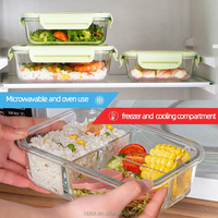 Conteneur alimentaire moderne en verre borosilicate haute résistance personnalisé avec couvercles, technologie de pressage, 35 oz, sans BPA, compatible micro-ondes