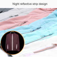 Veste de protection solaire à capuche en nylon et élasthanne, multicolores, légère, avec fermeture éclair avant et poche, bande réfléchissante