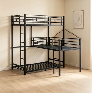 Gewerbliches Metall-Dreifach-Etagenbettgestell, Hochbelastbares Stahlbettgestell, Industrielles L-förmiges Bett, Stützmöbel für Hostels - Product Image 6