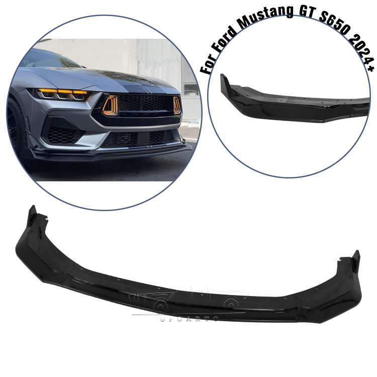 Lame Pare-choc Avant + Diffuseur Pour Ford Mustang MK6 2015-2017 – Kit Aileron Inférieur En ABS | Noir Brillant / Carbone