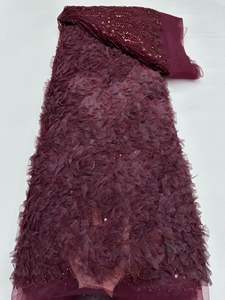 NI.AI 新款串珠蕾丝，刺绣3D花朵，珍珠网蕾丝面料，用于婚纱材料 - Product Image 5