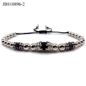 Nuova moda CZ corona portafortuna perline in acciaio inox braccialetto <span class=keywords><strong>amicizia</strong></span> per gli uomini - Product Image 3