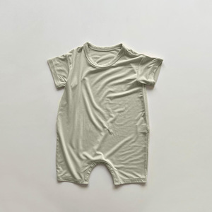 Venta directa de fábrica nuevo verano niños Color sólido ropa de bebé Modal suave Color sólido cuello redondo fino mameluco de una pieza - Product Image 6