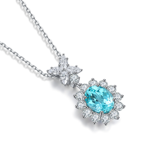 Collana con Pendente Ovale Grande in Argento S925 Placcato Rodio con Paraiba Sintetica - Product Image 1