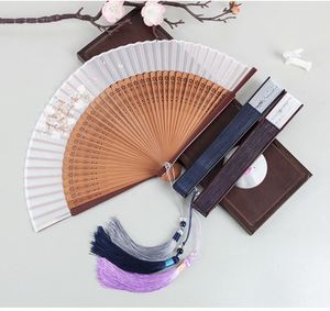 Éventail de mariage personnalisé 21 cm, petit éventail pliant en tissu de soie/papier avec poignée en bambou des deux côtés pour la publicité - Product Image 1