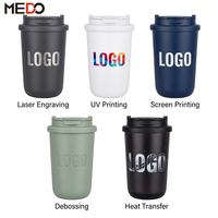 Tasses à café isothermes en acier inoxydable à double paroi de 10 oz et 14 oz, avec logo personnalisé, pour le camping, le bureau, avec couvercle à rabat