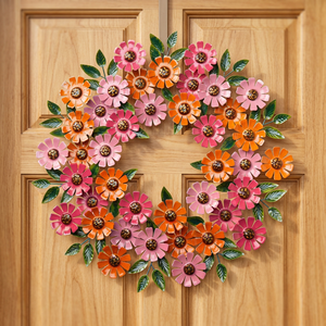 Corona de flores redonda hecha a mano de plástico decorativa multicolor estilo rústico sin iluminación - Product Image 3
