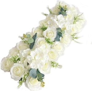 Wholesale Artificial White Silk Rose <b>Table</b> <b>Runner</b> 210x40x30CM Handmade for Wedding Decoration - Product Image 1