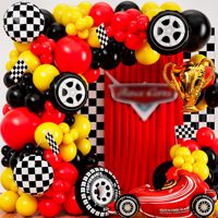 Kit Garland Balon Mobil Balap Warna-warni, Balon Foil Ban dan Bendera Kotak-kotak untuk Tema Balap Anak Laki-laki, Latar Belakang Pesta Ulang Tahun Anak