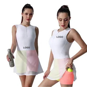 New Design High Quality Mesh Plus Size Sports Dress Front Zipper Two In One Women Tennis Dress