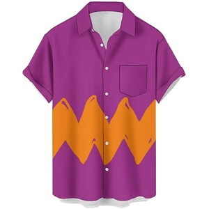 Men's ODM Custom Logo Breathable Stand Collar Food Cars <b>Print</b> Hawaiian Short Sleeve Casual Tropical <b>Funky</b> Button Down Shirt - Product Image 1