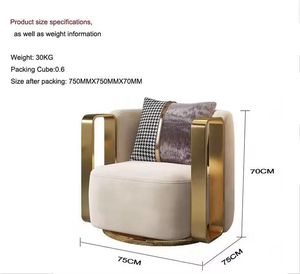 Sillón Giratorio Moderno de Tela para Salón, Estructura de Metal Dorado de Lujo, Sillón Individual de Terciopelo para Muebles de Salón - Product Image 6