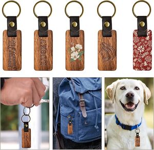 Laser Engraving Logo Wooden Keychain <b>Blanks</b> 6 Colors Rectangle/Round Wood <b>Key</b> Chain with Leather Strap Keyrings Gifts - Product Image 3