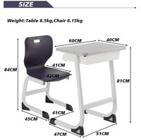 Ensemble chaise et pupitre scolaire avec tablette d'écriture pour les écoles primaires et secondaires - Mobilier scolaire en plastique de couleur personnalisée, design moderne