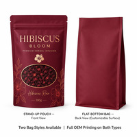 Sachets Mylar refermables à fond plat pour emballage alimentaire de thé aux fruits sans caféine et thé glacé, à base de plantes, hibiscus et rose