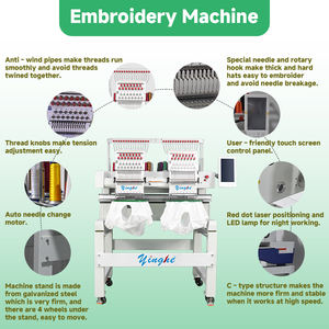 Máquina <span class=keywords><strong>de</strong></span> Bordar Inteligente Yinghe <span class=keywords><strong>de</strong></span> 2 Cabezales, 9/12/15 Agujas, Pantalla LCD en Tiempo Real, Compatible con Corte Láser y Protección Infrarroja - Product Image 2