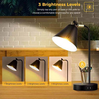 Lampe de chevet tactile moderne en métal à direction réglable avec ports de charge USB et lumière de lecture LED