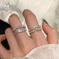 Nouvelle mode, bague de mariage pour femme en or 18 carats à double couche, sertie de zircon étincelant, sertissage à griffes, ouverture latérale réglable