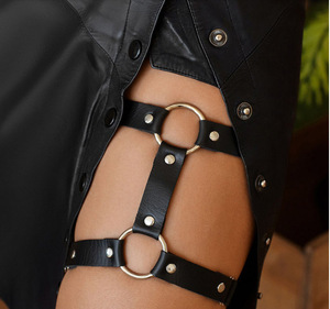 Bague de jambe en cuir style Punk Hard Girl, pour séance photo street style, sexy, avec double sangle, grande bague de jambe, <span class=keywords><strong>porte</strong></span>-jarretelles - Product Image 1