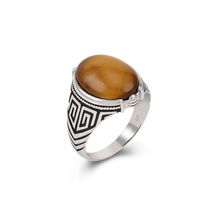 Bague pour homme en argent sterling 925 de style vintage Kaanjewelry, plaquée rhodium, avec pierre œil de tigre ovale, pour tous les jours et les anniversaires