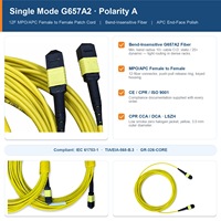 Cordon de brassage fibre optique 12 fibres MPO APC vers MPO APC G657A2 Monomode OS2 LSZH 3.0mm Jaune pour centre de données 400G 800G