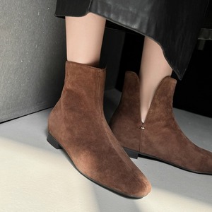 Botines Cortos Cómodos de Estilo Coreano Minimalista 2026 con Abertura Lateral y Boca en V, Punta Cuadrada y Tacón Plano - Product Image 1