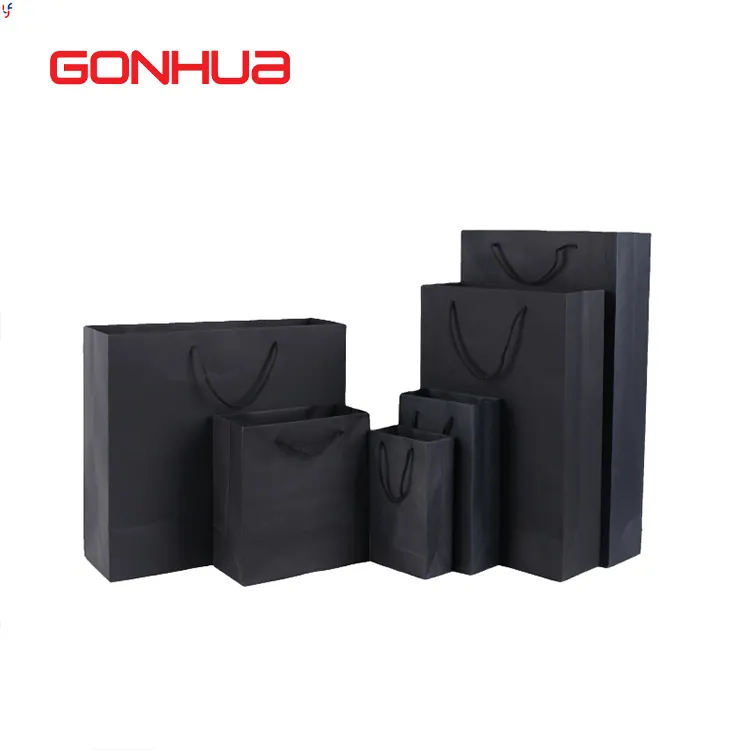 Высококачественная сумка GONHUA, Картонная белая черная коричневая Роскошная Ювелирная крафт-упаковка, бумажные сумки для покупок с ленточной ручкой