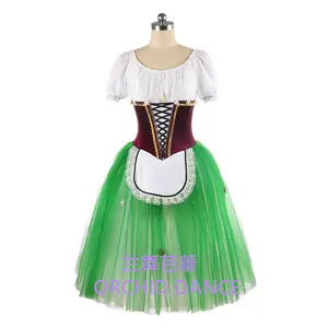 Exquisite Custom Size Professional High Quality 4 Layers Girls Women Performance Wear Long Romantic Green Ballet Tutu