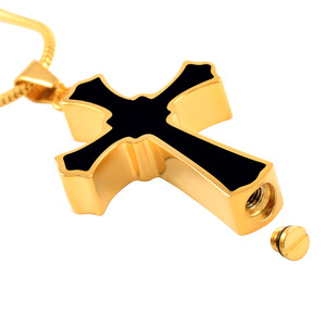 Cofanetto per Ceneri di Animali Domestici in Acciaio Inossidabile 316L Dorato Inossidabile con Smalto Nero a Croce, Gioiello Classico Ortodosso per Bambini, per Ricordo - Product Image 3