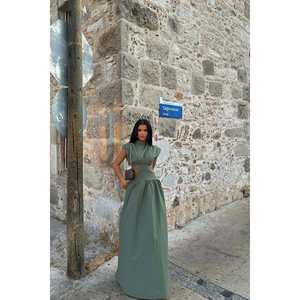 Robe longue unie kaki, décontractée, formelle, pour les fêtes, de haute qualité, tailles XS à 6XL, taille empire, longueur genou, approvisionnement ODM - Product Image 1